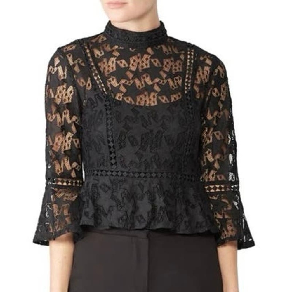 MINKPINK Starstruck Peplum Lace Sheer Blouse Top - Small